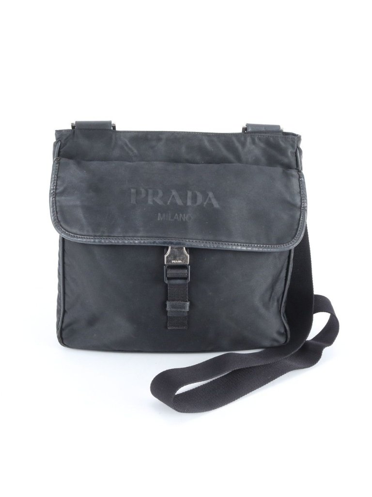 Prada Tessuto Nylon Leather Shoulder Bag Crossbody Messenger Business Black